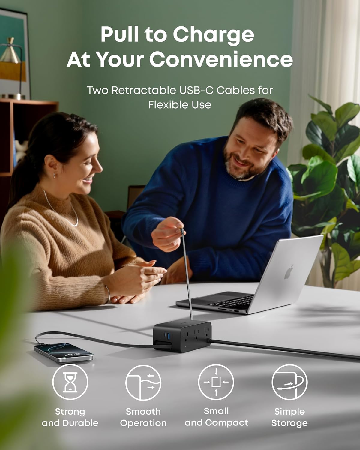7-in-1 USB-C Power Strip – Nano Fast Charger with Retractable Cable for Home & Office