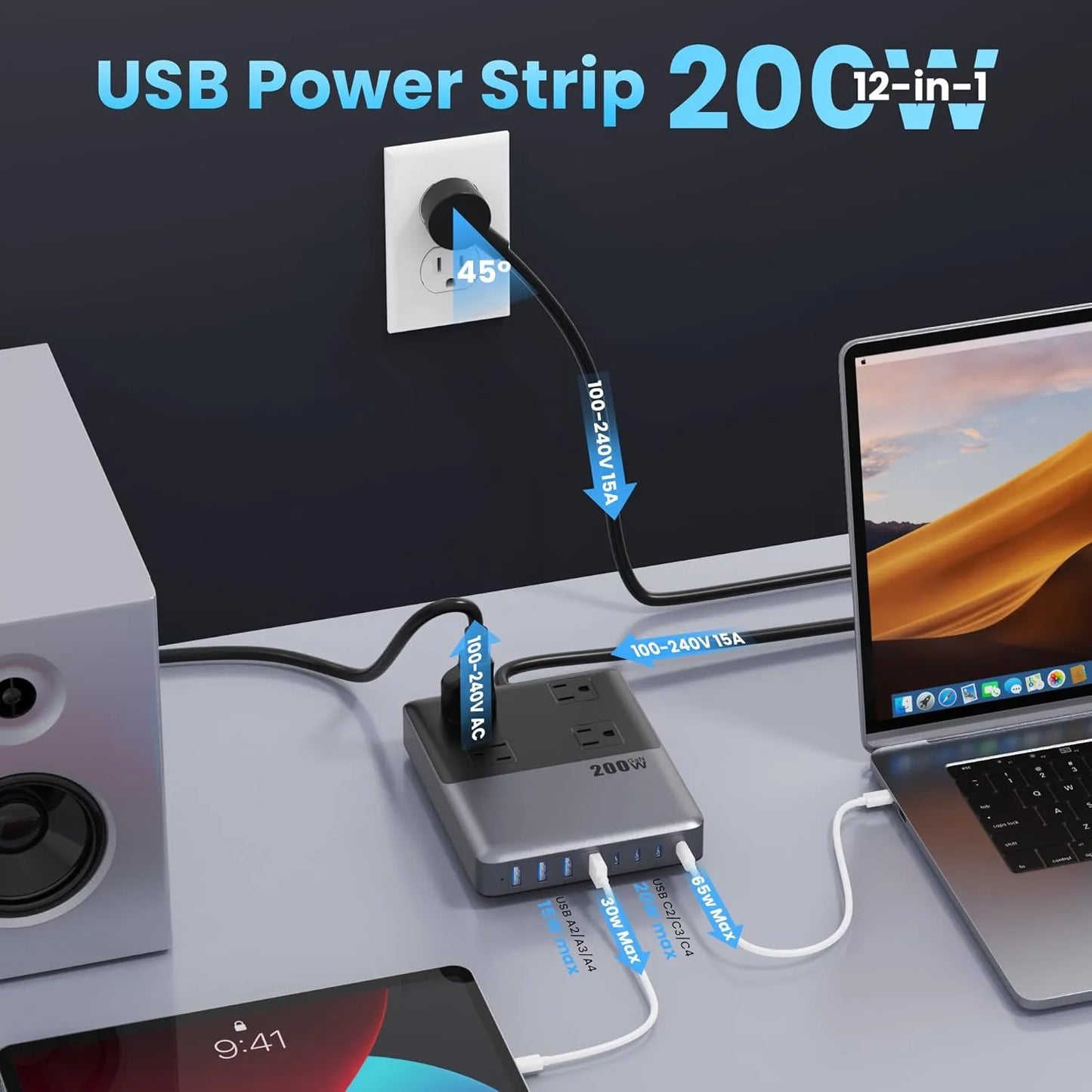 12-in-1 Power Hub, 200W Fast Charging for MacBook & iPhone – One Dock, Zero Clutter