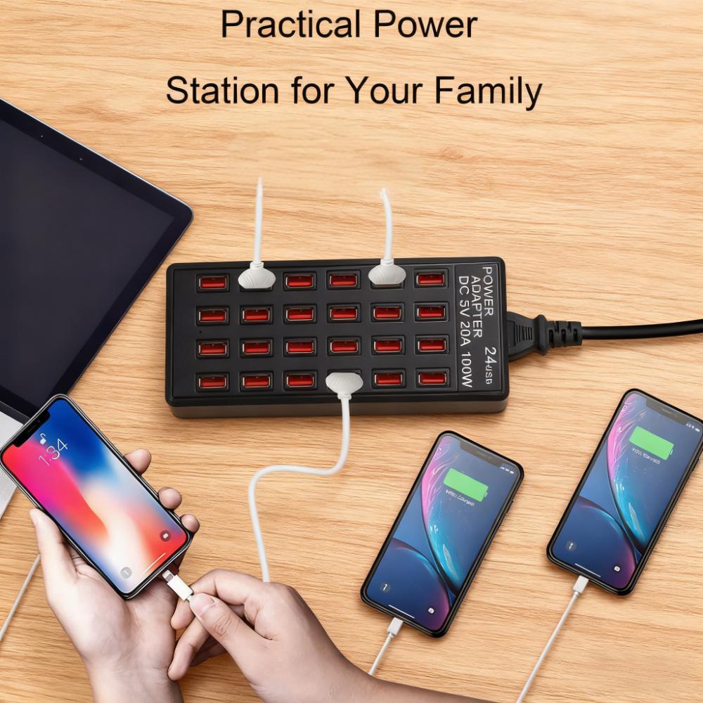 24-Port USB Charging Station – 100W Fast Charge, Perfect for Home, School & Business