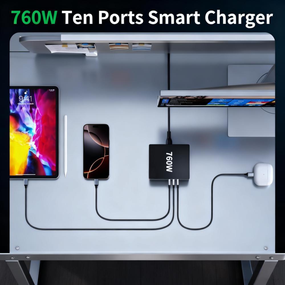 800W 10-Port USB-C Fast Charger – PD 100W for MacBook, iPhone, iPad & Samsung