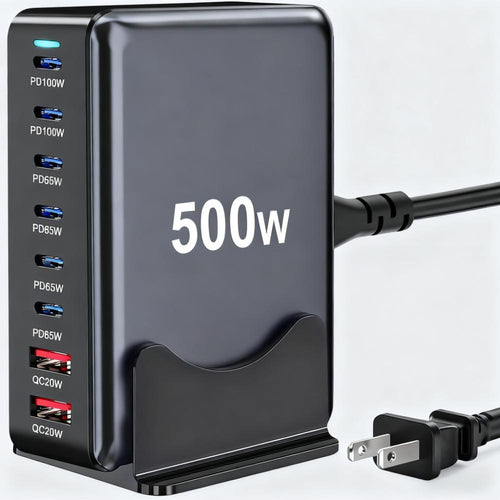 Fast 500W 8-Port USB-C Charging Hub – Dual 100W PD, Compatible with MacBook, iPhone & More