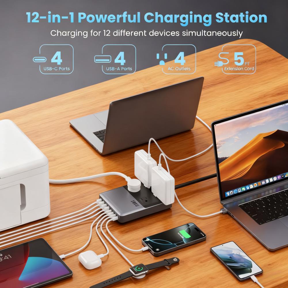 12-in-1 Power Hub, 200W Fast Charging for MacBook & iPhone – One Dock, Zero Clutter