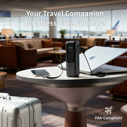 Top-Rated 25,000mAh Power Bank — FAA-Compliant, Built-In Cables, Fast-Charge 4 Devices, Flight-Ready for Work & Travel
