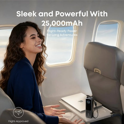 Top-Rated 25,000mAh Power Bank — FAA-Compliant, Built-In Cables, Fast-Charge 4 Devices, Flight-Ready for Work & Travel