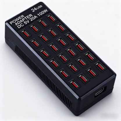 24-Port USB Charging Station – 100W Fast Charge, Perfect for Home, School & Business
