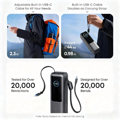 Top-Rated 25,000mAh Power Bank — FAA-Compliant, Built-In Cables, Fast-Charge 4 Devices, Flight-Ready for Work & Travel