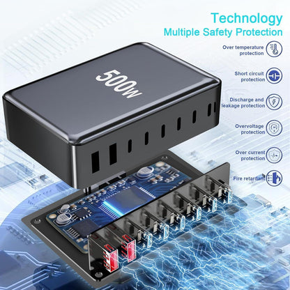 Fast 500W 8-Port USB-C Charging Hub – Dual 100W PD, Compatible with MacBook, iPhone & More
