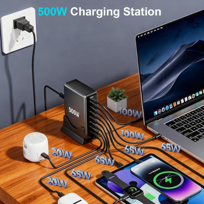 All-in-One 8-Port 500W Charging Station – Dual 100W PD Fast Charging for Multiple Devices