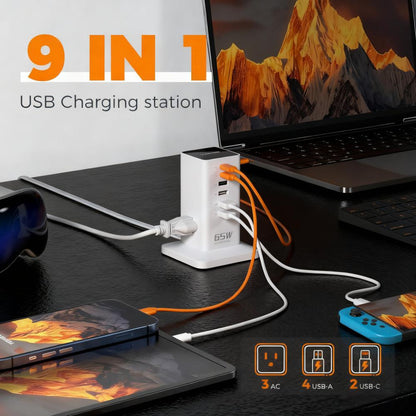 Compact 9-in-1 USB-C Charging Station – Fast PD 65W for iPhone, MacBook, Tablet