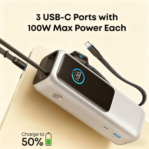 Top-Rated 25,000mAh Power Bank — FAA-Compliant, Built-In Cables, Fast-Charge 4 Devices, Flight-Ready for Work & Travel