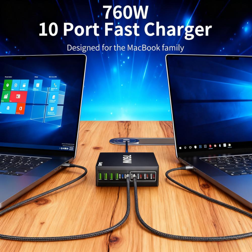 800W 10-Port USB-C Fast Charger – PD 100W for MacBook, iPhone, iPad & Samsung