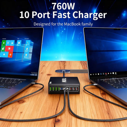 800W 10-Port USB-C Fast Charger – PD 100W for MacBook, iPhone, iPad & Samsung