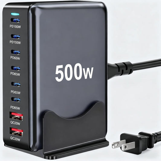 Fast 500W 8-Port USB-C Charging Hub – Dual 100W PD, Compatible with MacBook, iPhone & More