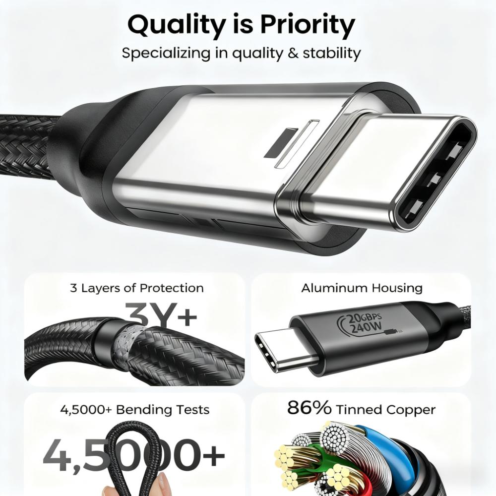 All-in-One USB-C Cable – 15FT, 4K/8K Video, High-Speed Data, 240W PD Charging