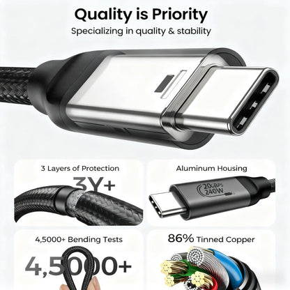All-in-One USB-C Cable – 15FT, 4K/8K Video, High-Speed Data, 240W PD Charging