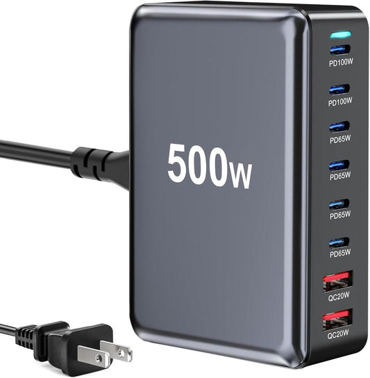 All-in-One 8-Port 500W Charging Station – Dual 100W PD Fast Charging for Multiple Devices
